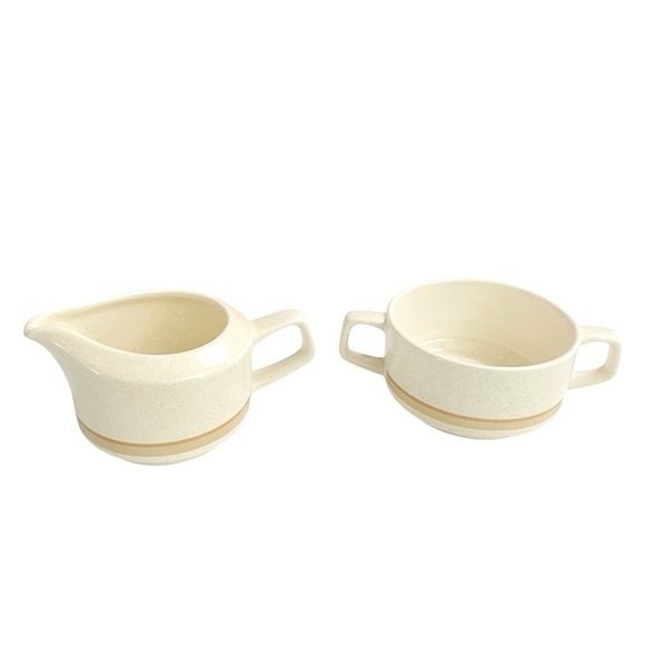 LENOX Temper-ware Beige Creamer & Sugar Bowl no lid, 2 3/4" & 21/4" stoneware - Picture 2 of 8